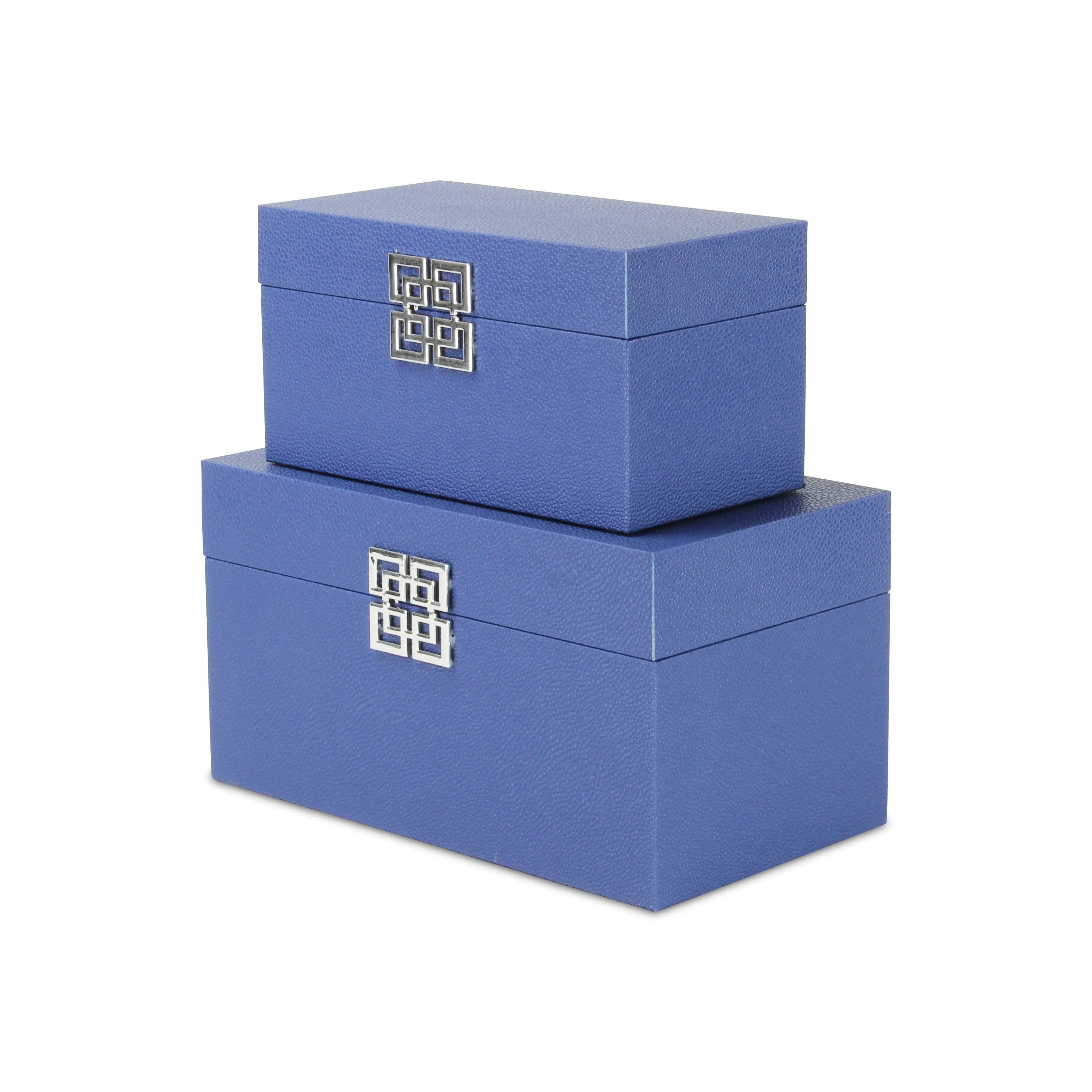 Set of Two Navy Blue Nesting Wood And Shagreen Organizing Box With Lid Homeroots Office