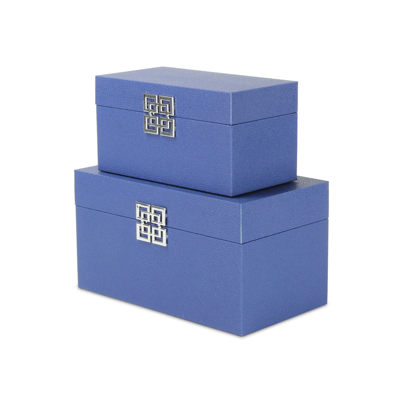 Set of Two Navy Blue Nesting Wood And Shagreen Organizing Box With Lid Homeroots Office