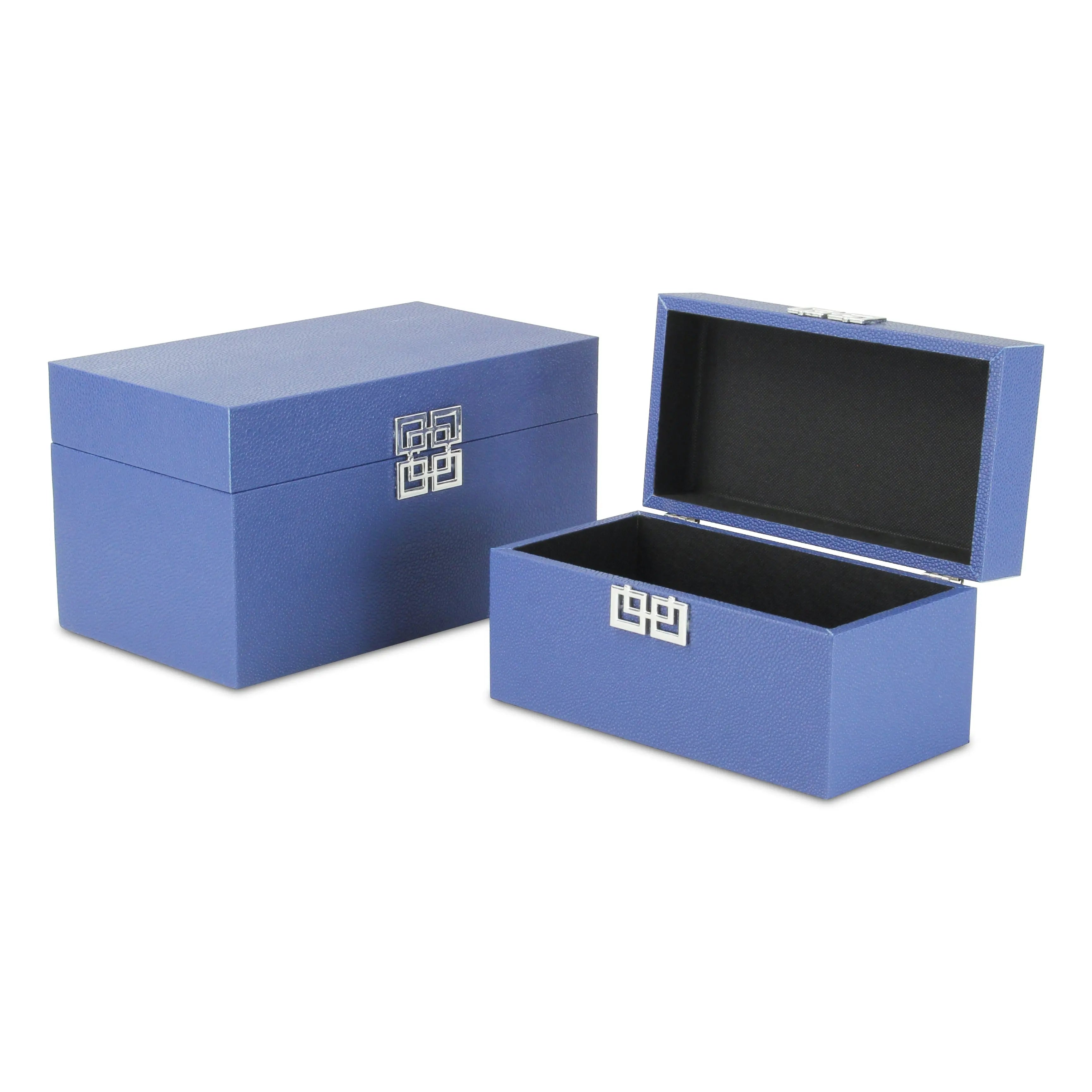 Set of Two Navy Blue Nesting Wood And Shagreen Organizing Box With Lid Homeroots Office