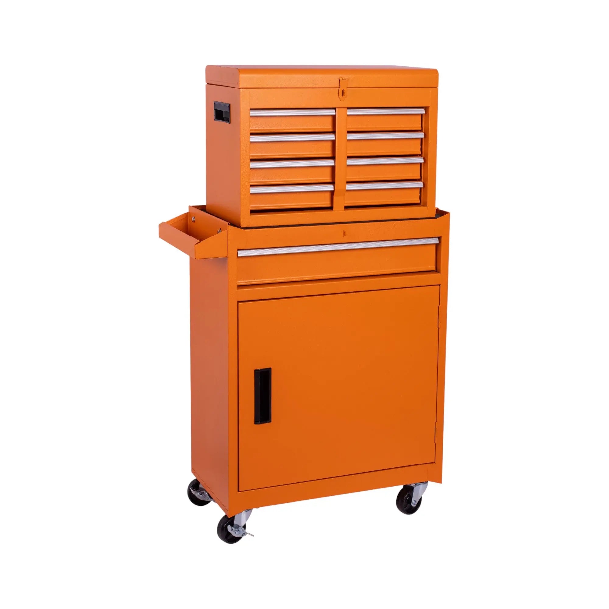 Set of Two Orange Multi-Tier Steel Rolling Cabinet With Lid Homeroots Office
