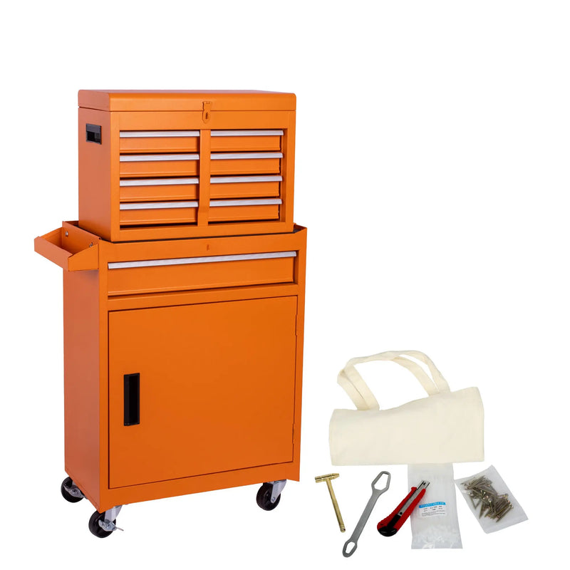 Set of Two Orange Multi-Tier Steel Rolling Cabinet With Lid Homeroots Office