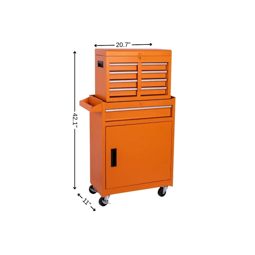 Set of Two Orange Multi-Tier Steel Rolling Cabinet With Lid Homeroots Office