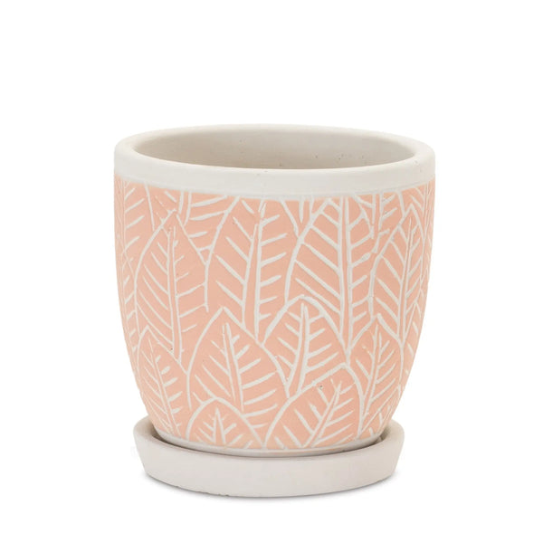 Set of Two Pink And Beige Cement 1 Ounce Leaf Round Pot Planters Homeroots Home Decor