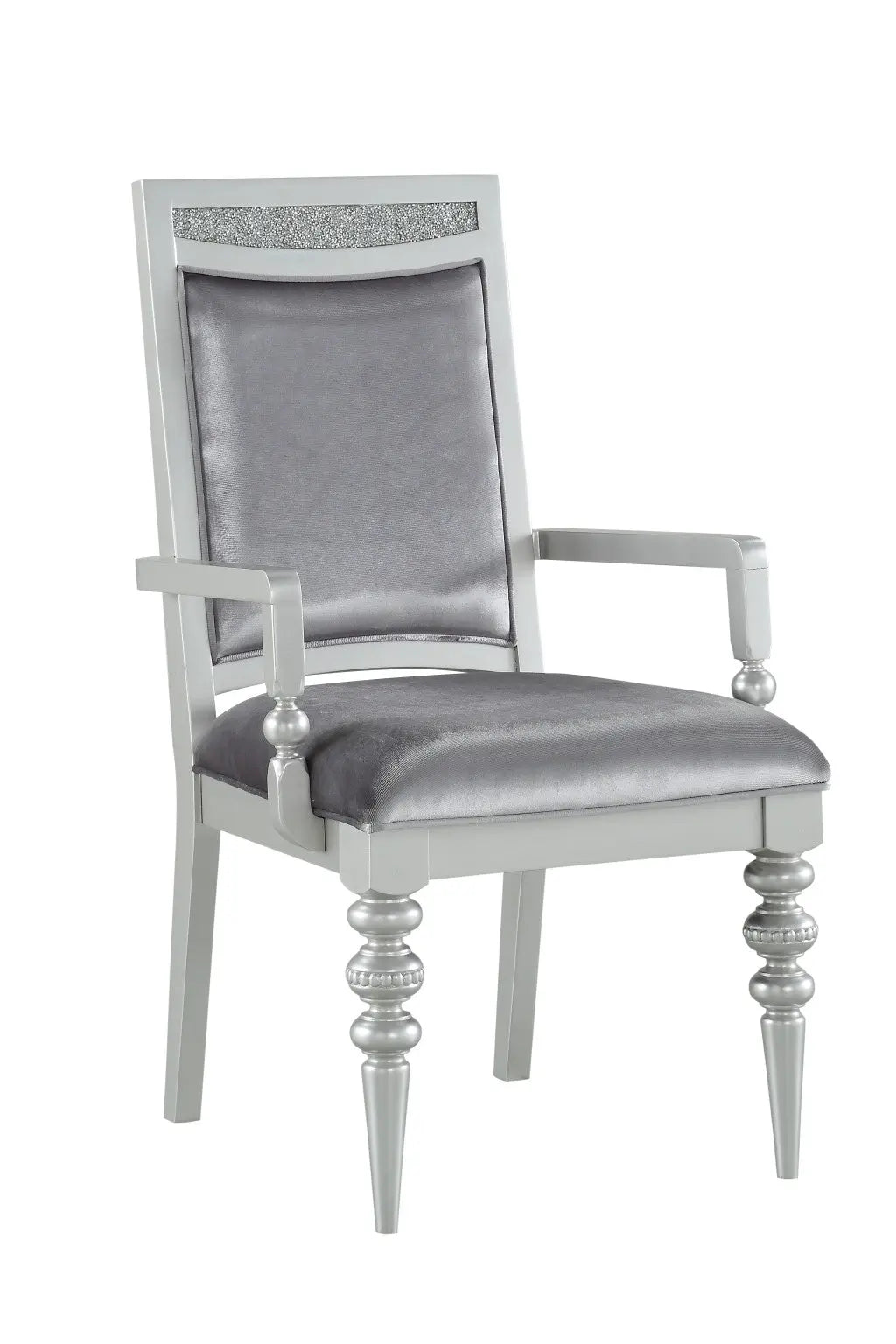 Set of Two Platinum Fabric Dining Arm Chairs Homeroots Kitchen & Dining