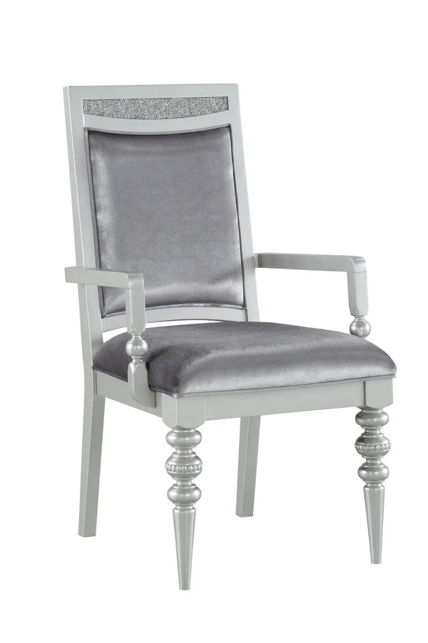 Set of Two Platinum Fabric Dining Arm Chairs Homeroots Kitchen & Dining