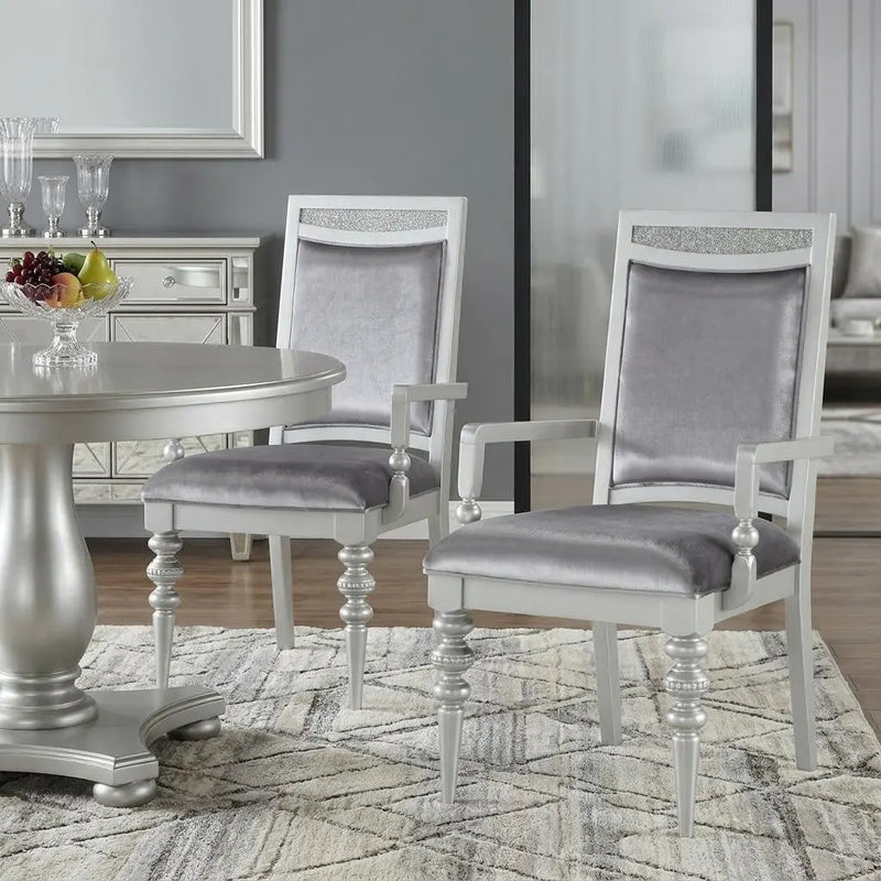 Set of Two Platinum Fabric Dining Arm Chairs Homeroots Kitchen & Dining