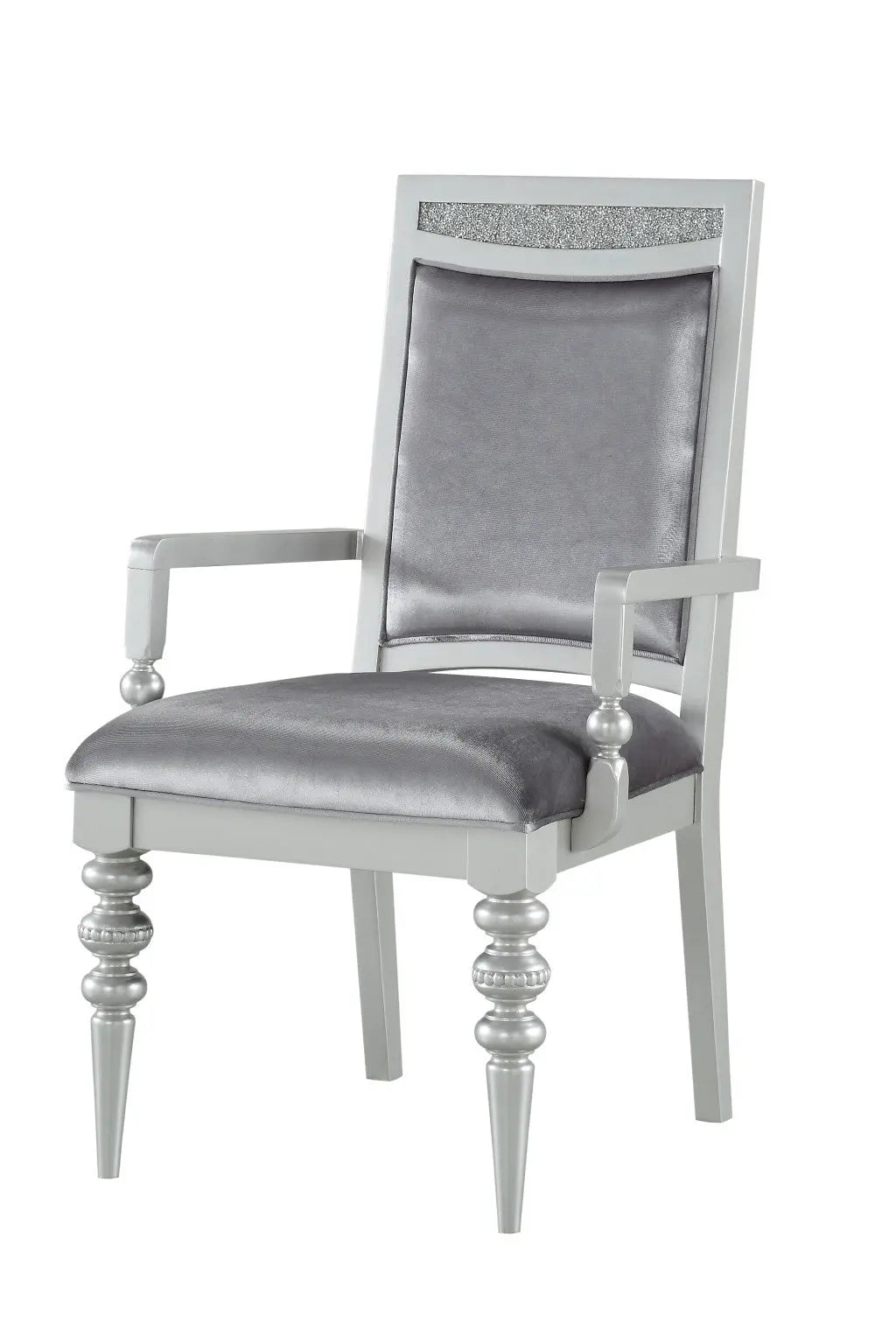 Set of Two Platinum Fabric Dining Arm Chairs Homeroots Kitchen & Dining