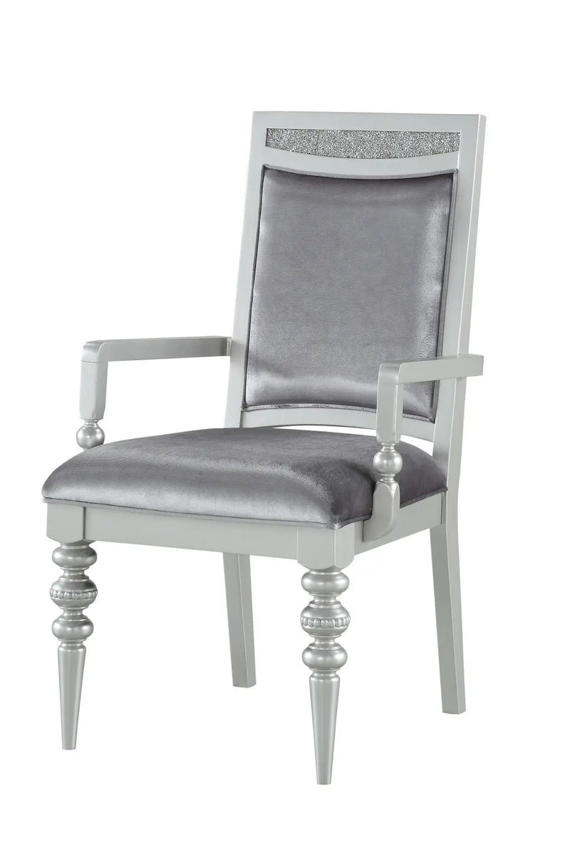 Set of Two Platinum Fabric Dining Arm Chairs Homeroots Kitchen & Dining
