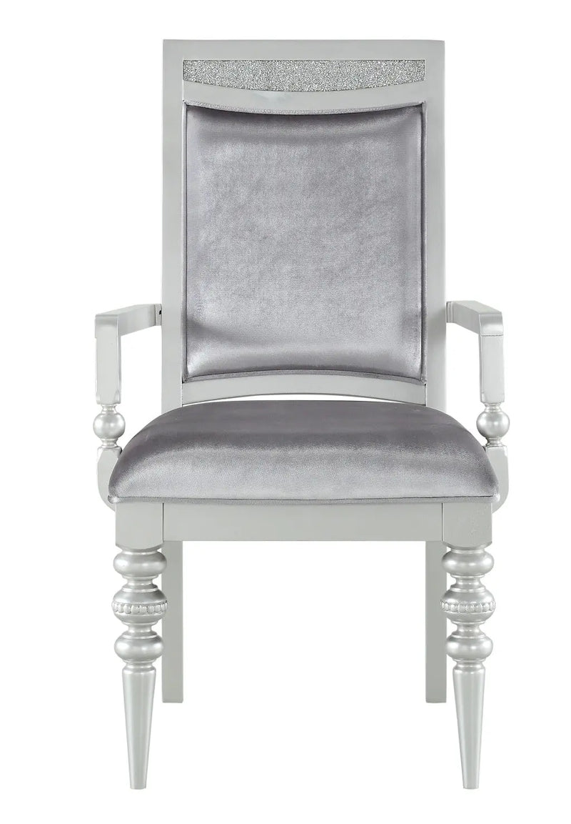 Set of Two Platinum Fabric Dining Arm Chairs Homeroots Kitchen & Dining