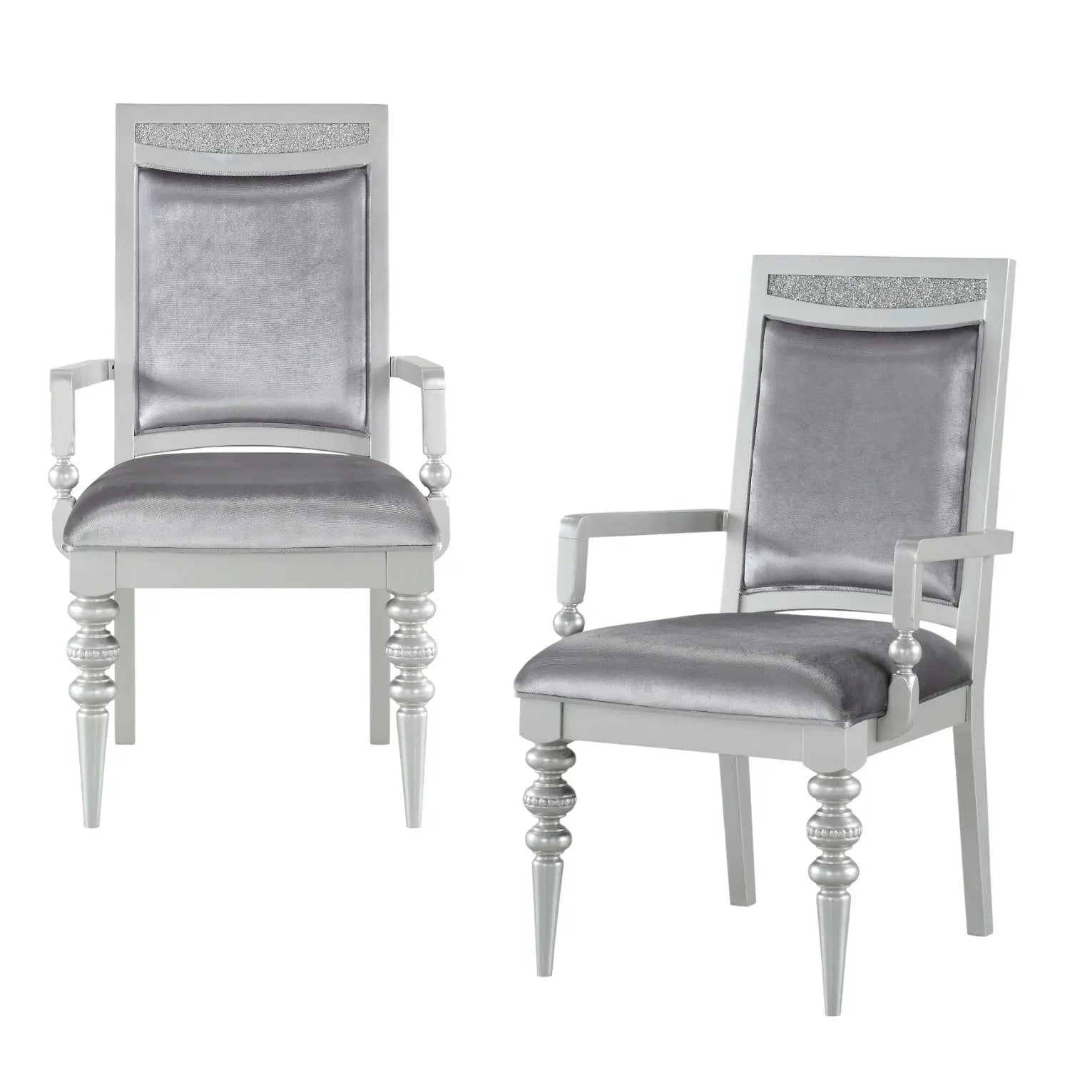Set of Two Platinum Fabric Dining Arm Chairs Homeroots Kitchen & Dining