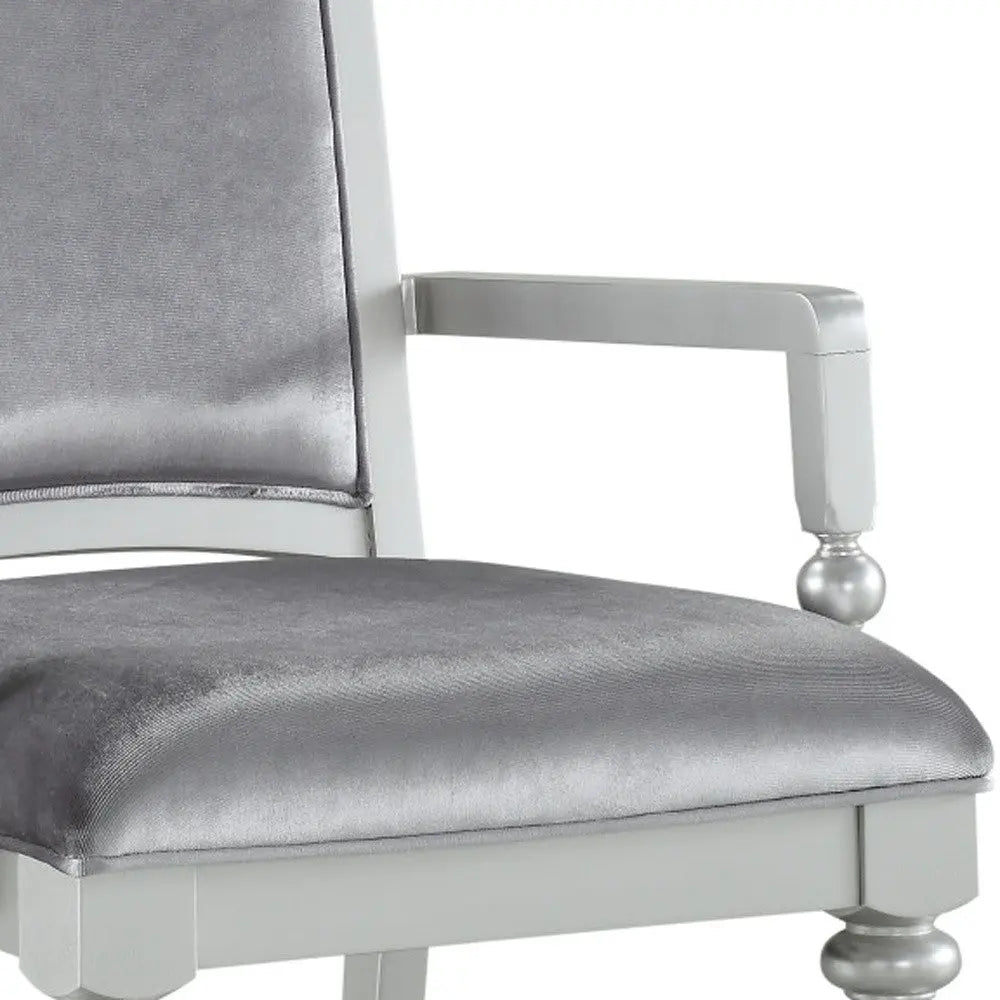 Set of Two Platinum Fabric Dining Arm Chairs Homeroots Kitchen & Dining