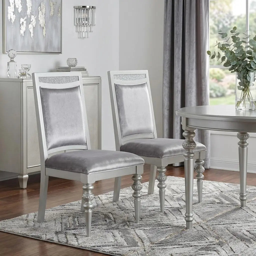Set of Two Platinum Fabric Dining Side Chairs Homeroots Kitchen & Dining