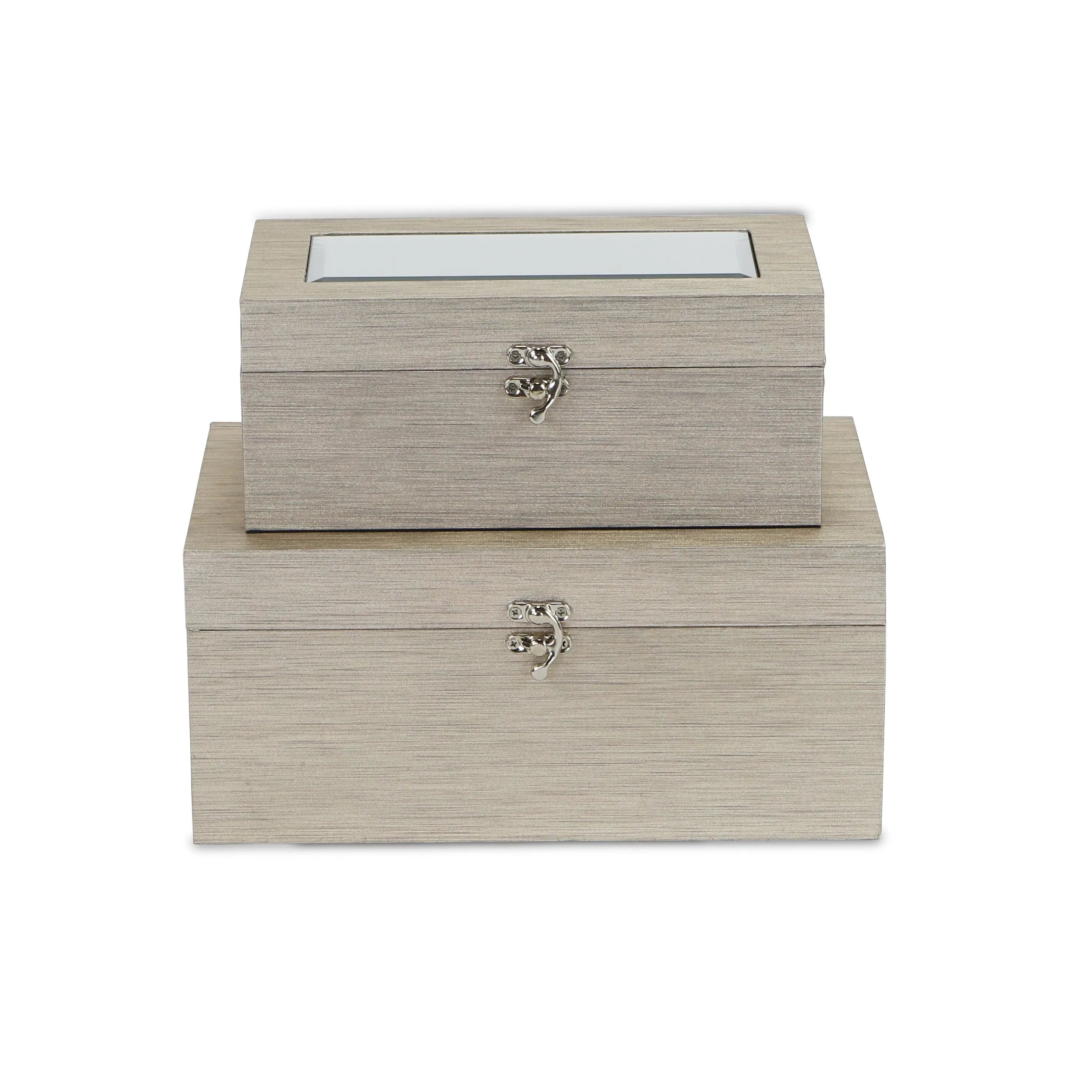 Set of Two Rose Gold Nesting Wood And Mirrored Glass Organizing Box With Lid Homeroots Office