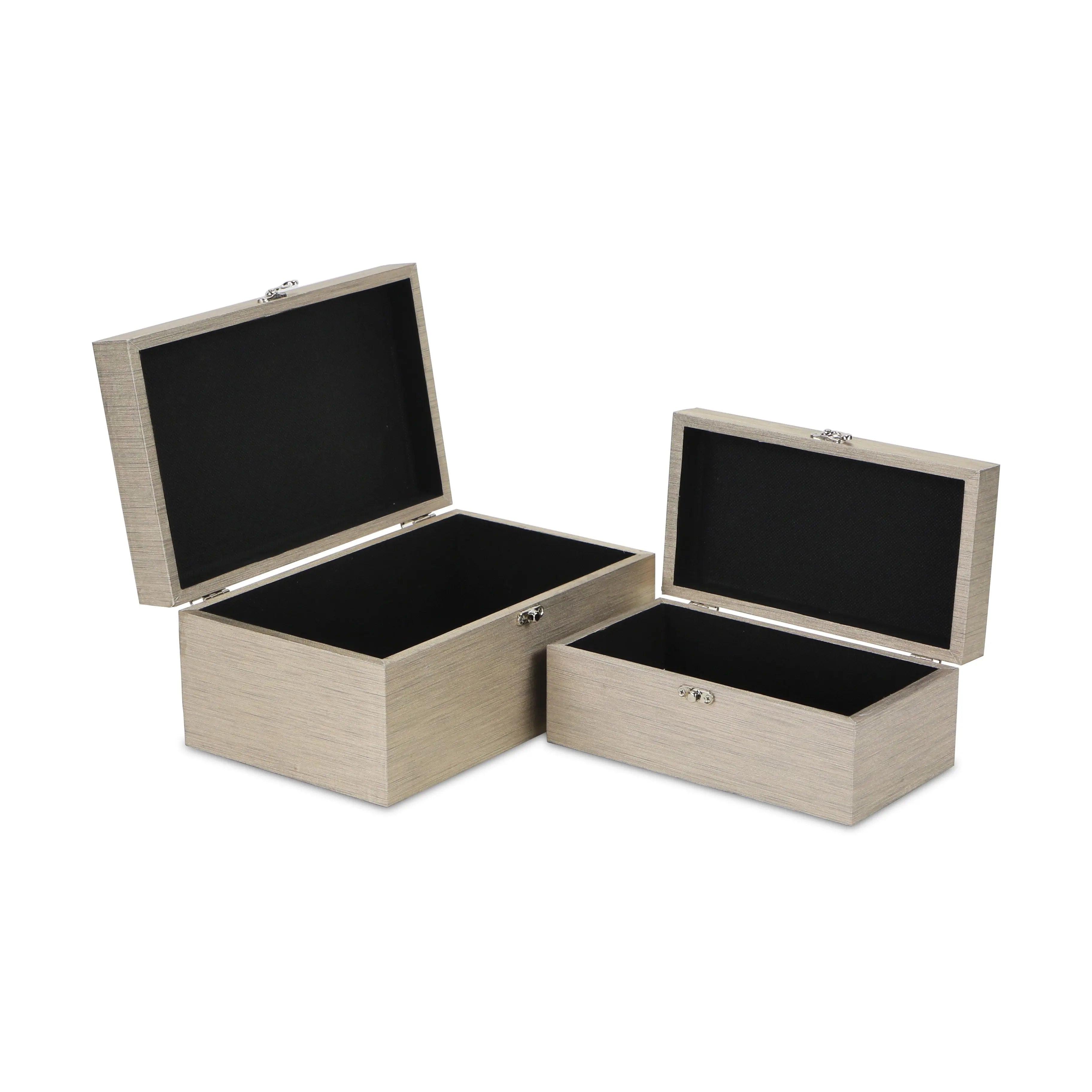 Set of Two Rose Gold Nesting Wood And Mirrored Glass Organizing Box With Lid Homeroots Office