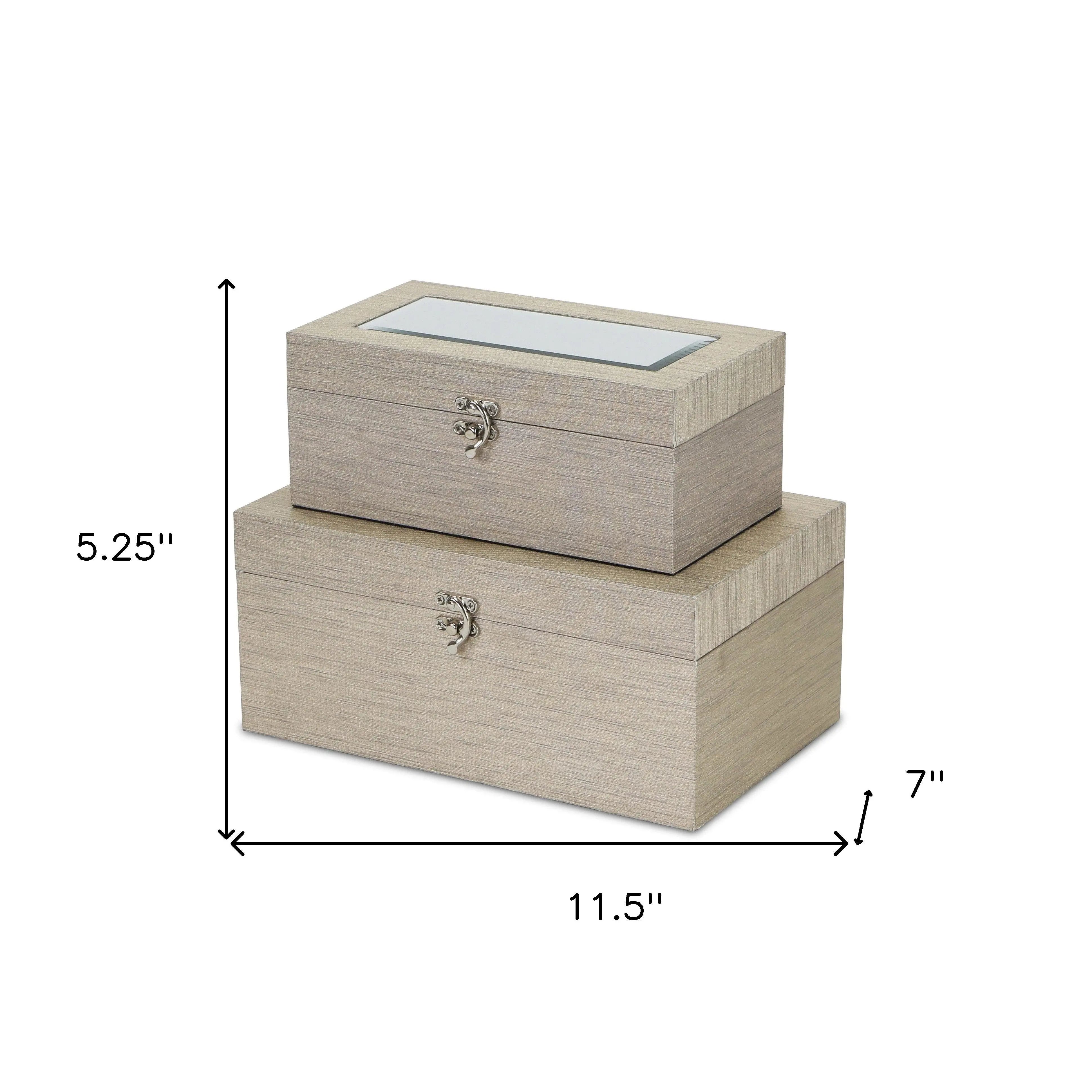 Set of Two Rose Gold Nesting Wood And Mirrored Glass Organizing Box With Lid Homeroots Office