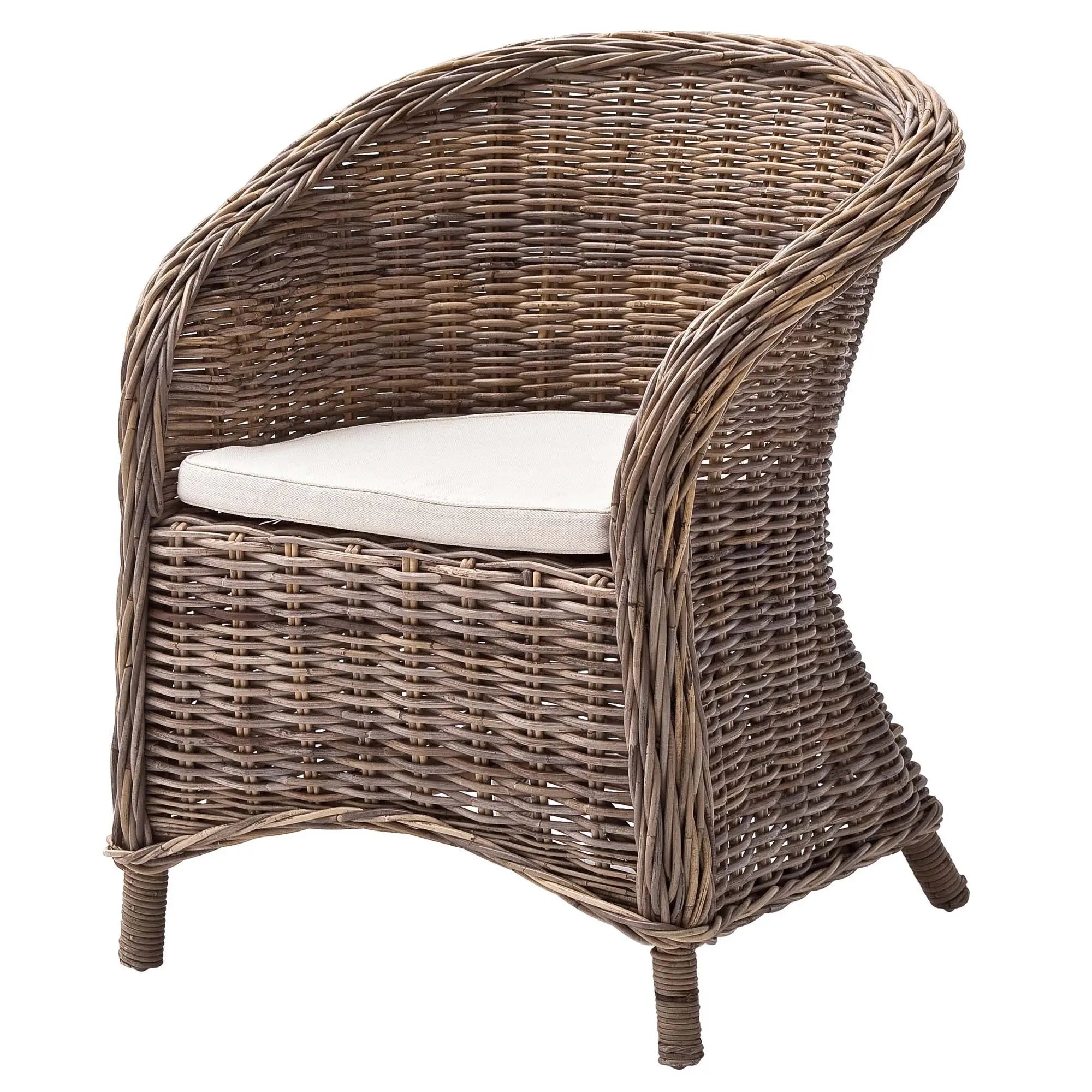 Set of Two Round Wicker Club Armchairs with Seat Cushion Homeroots Kitchen & Dining