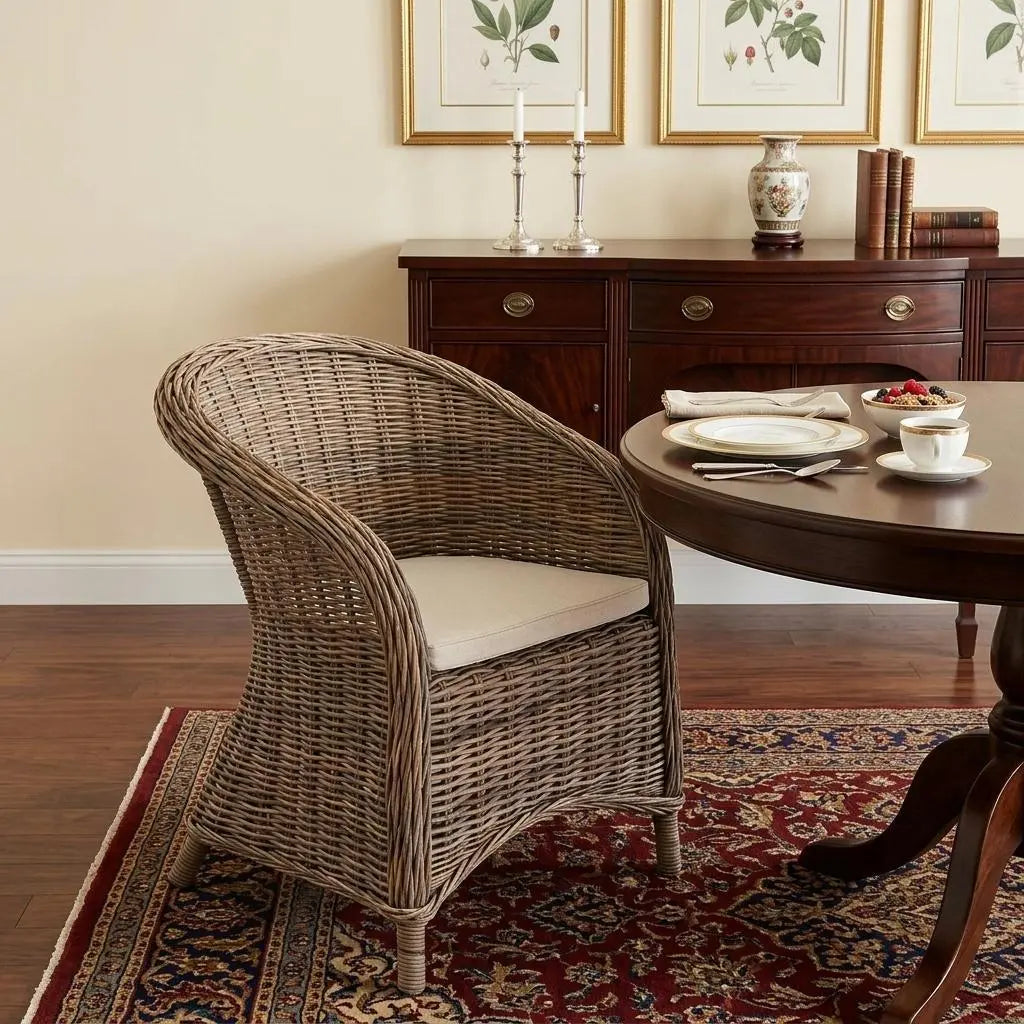 Set of Two Round Wicker Club Armchairs with Seat Cushion Homeroots Kitchen & Dining