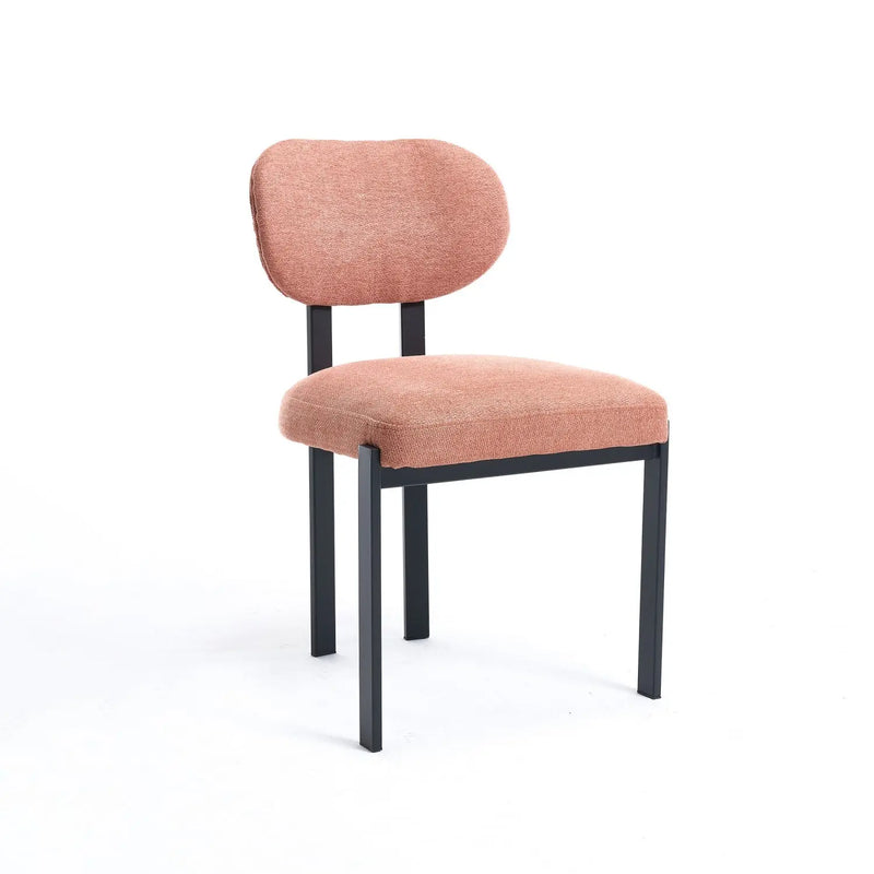 Set of Two Salmon and Black Chenille And Metal Partially Open Back Dining Side Chairs Homeroots Kitchen & Dining