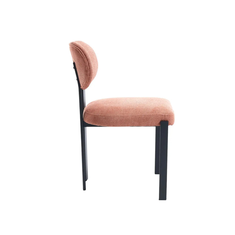Set of Two Salmon and Black Chenille And Metal Partially Open Back Dining Side Chairs Homeroots Kitchen & Dining