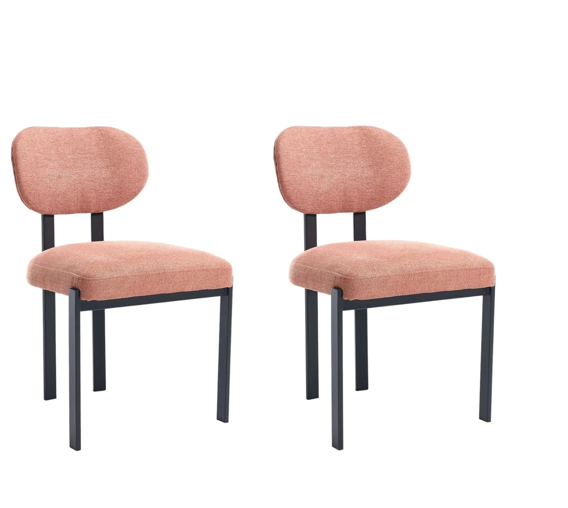 Set of Two Salmon and Black Chenille And Metal Partially Open Back Dining Side Chairs Homeroots Kitchen & Dining