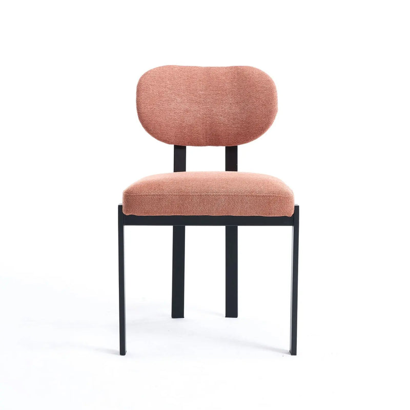 Set of Two Salmon and Black Chenille And Metal Partially Open Back Dining Side Chairs Homeroots Kitchen & Dining