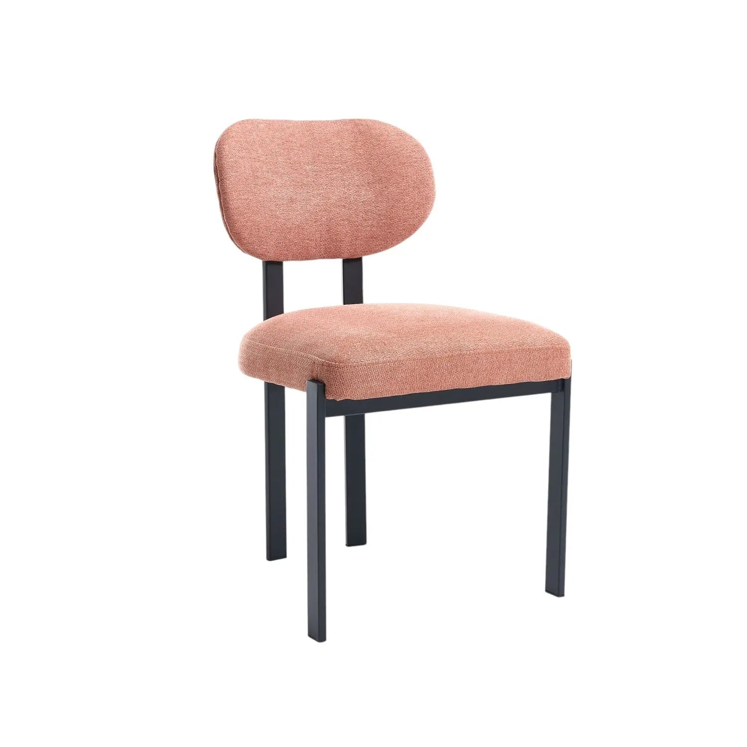 Set of Two Salmon and Black Chenille And Metal Partially Open Back Dining Side Chairs Homeroots Kitchen & Dining