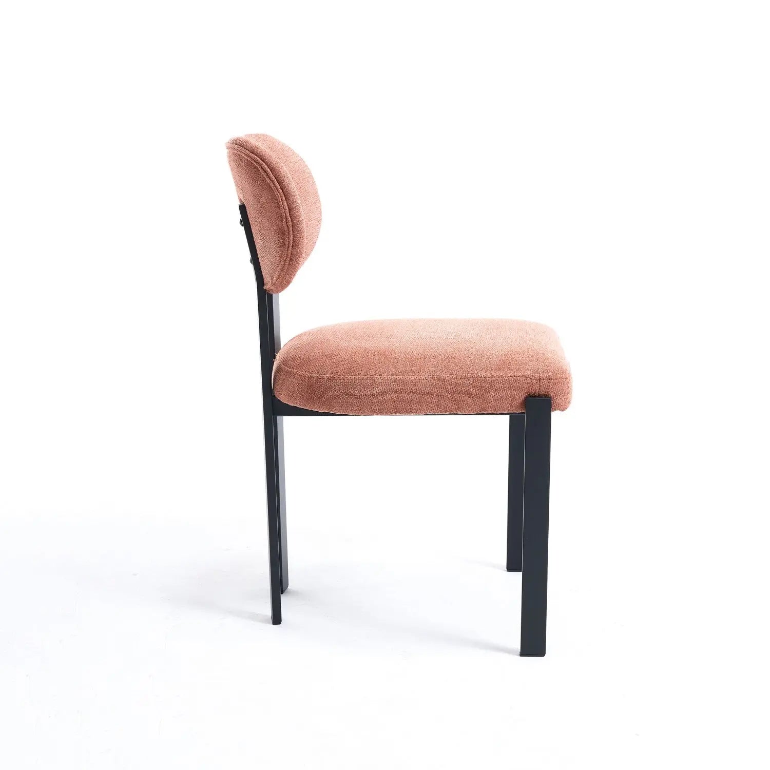 Set of Two Salmon and Black Chenille And Metal Partially Open Back Dining Side Chairs Homeroots Kitchen & Dining