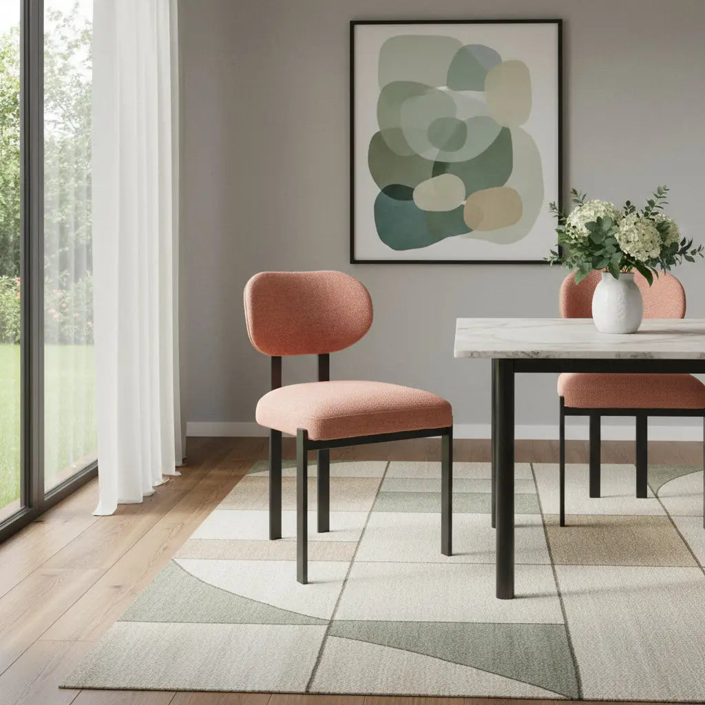 Set of Two Salmon and Black Chenille And Metal Partially Open Back Dining Side Chairs Homeroots Kitchen & Dining