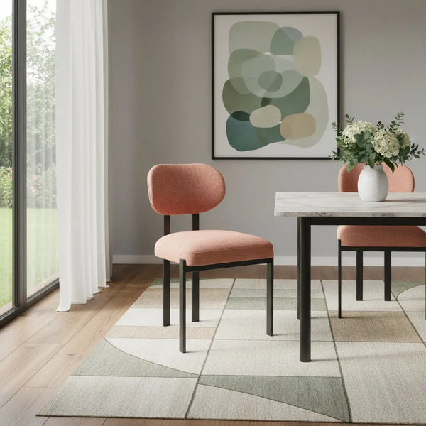 Set of Two Salmon and Black Chenille And Metal Partially Open Back Dining Side Chairs Homeroots Kitchen & Dining