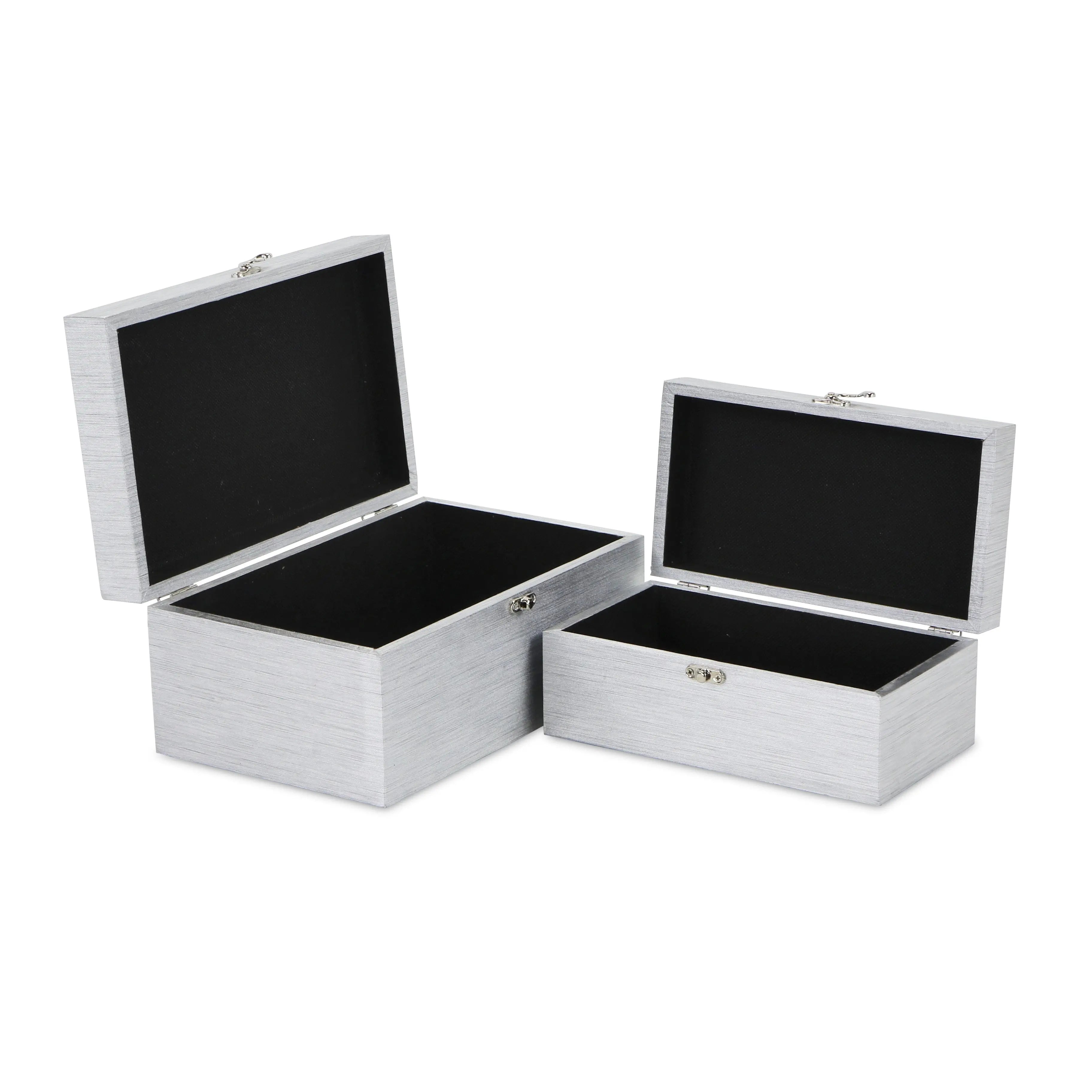 Set of Two Silver Nesting Wood And Mirrored Glass Organizing Box With Lid Homeroots Office