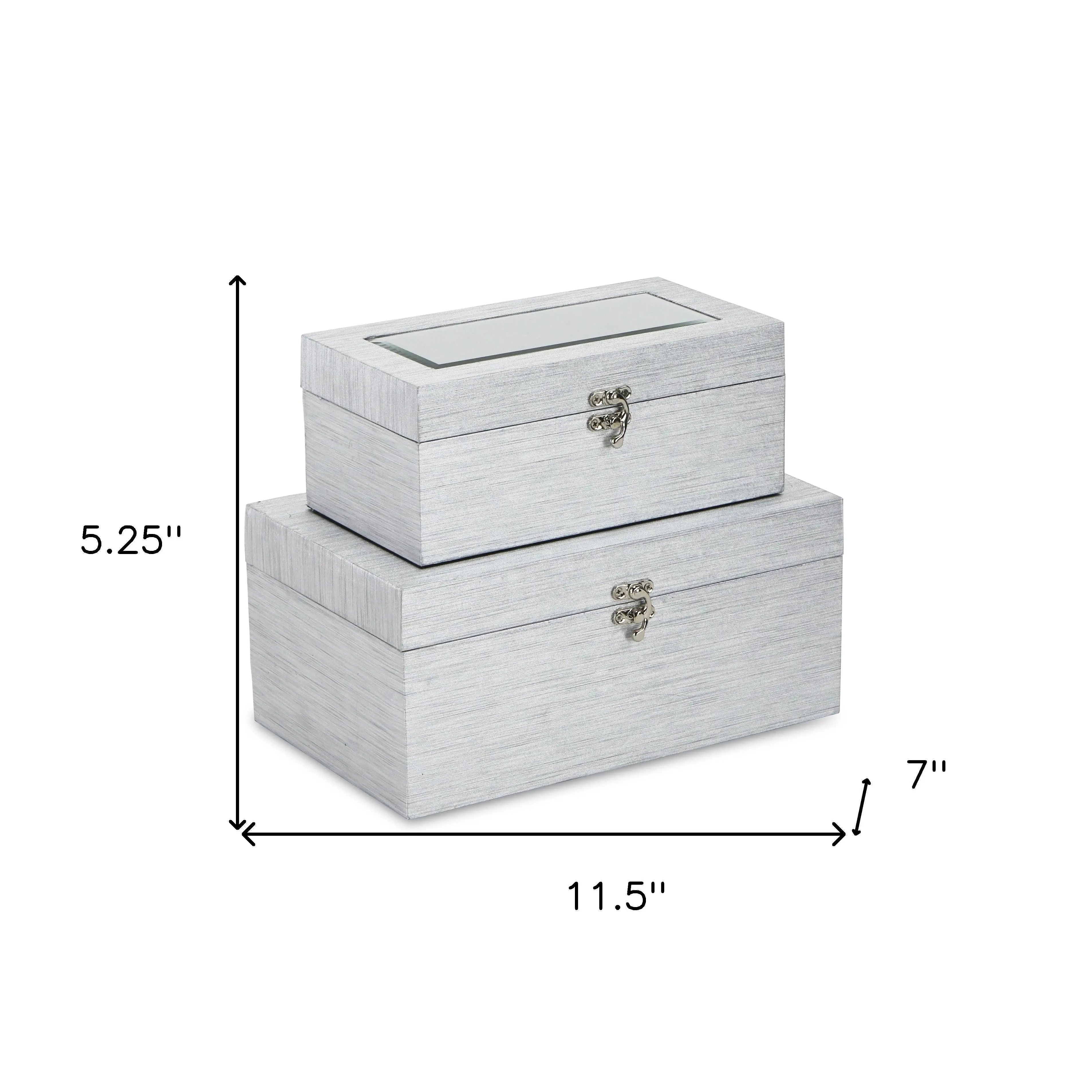Set of Two Silver Nesting Wood And Mirrored Glass Organizing Box With Lid Homeroots Office