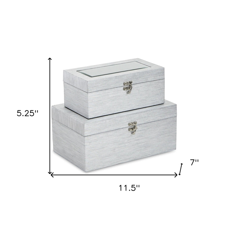 Set of Two Silver Nesting Wood And Mirrored Glass Organizing Box With Lid Homeroots Office