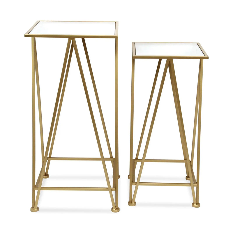 Set of Two Silver and Gold Mirrored Mirrored Glass and Steel Square Frame Nested Tables Homeroots Living Room