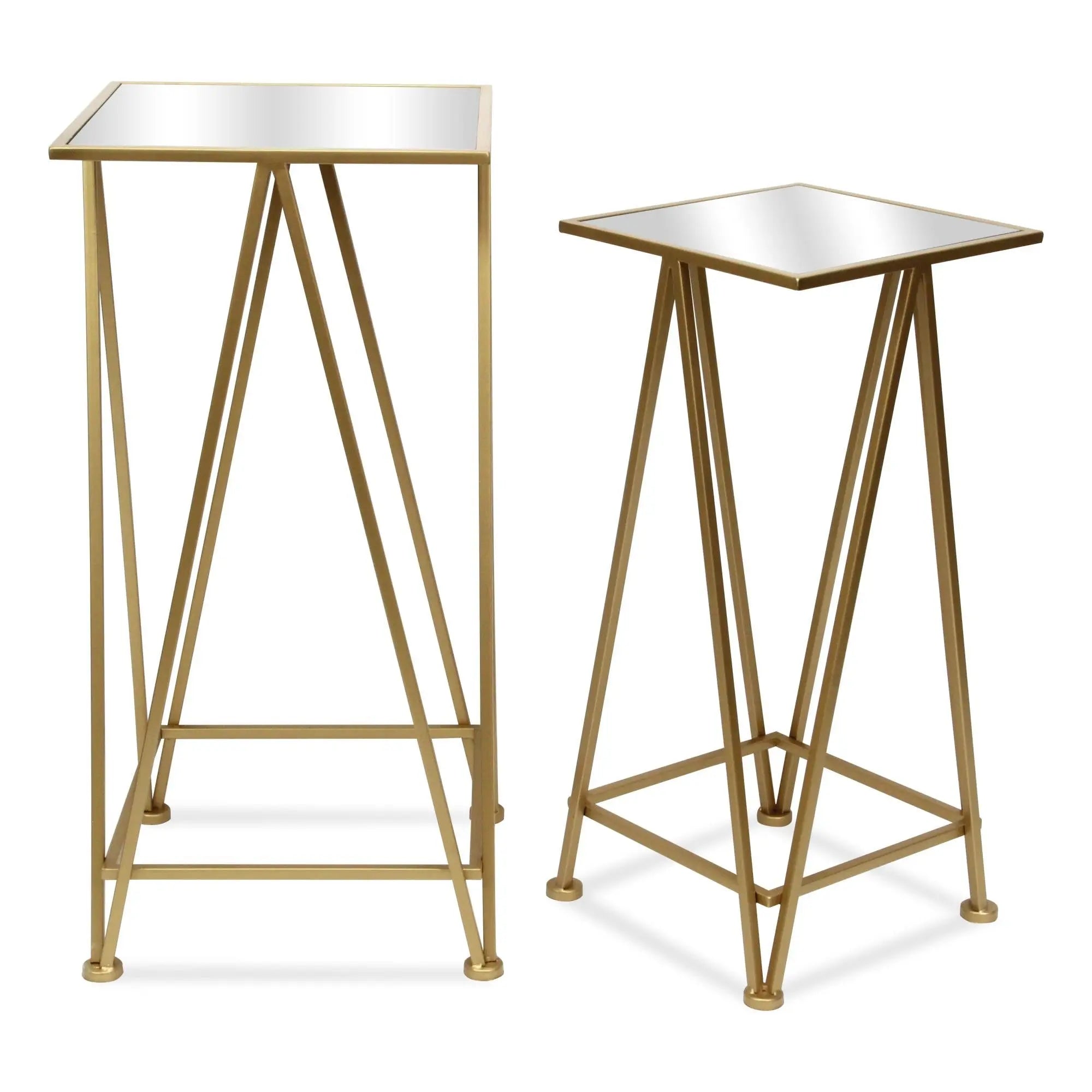 Set of Two Silver and Gold Mirrored Mirrored Glass and Steel Square Frame Nested Tables Homeroots Living Room