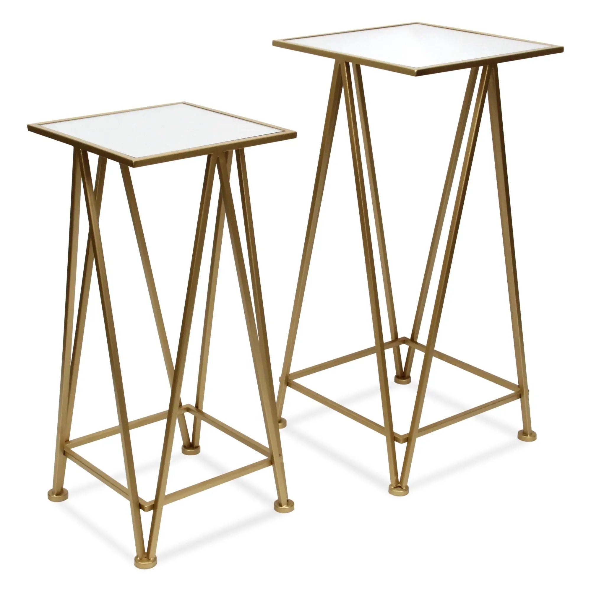 Set of Two Silver and Gold Mirrored Mirrored Glass and Steel Square Frame Nested Tables Homeroots Living Room
