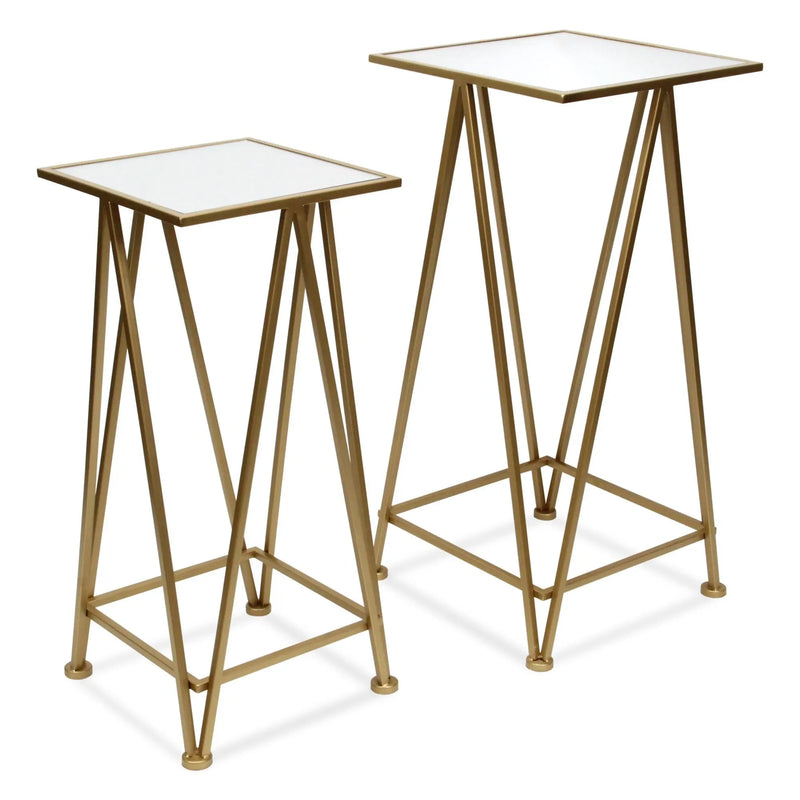 Set of Two Silver and Gold Mirrored Mirrored Glass and Steel Square Frame Nested Tables Homeroots Living Room
