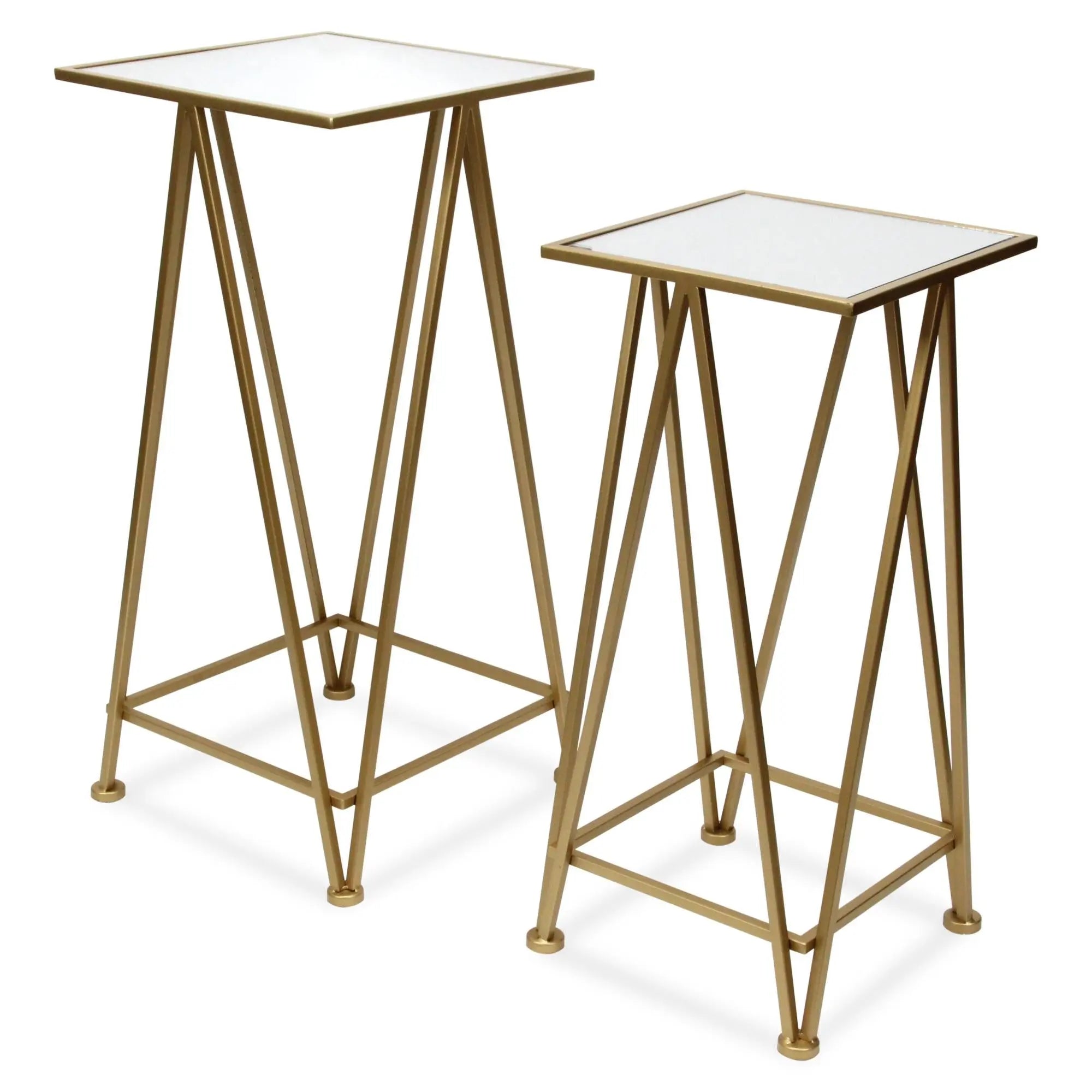 Set of Two Silver and Gold Mirrored Mirrored Glass and Steel Square Frame Nested Tables Homeroots Living Room