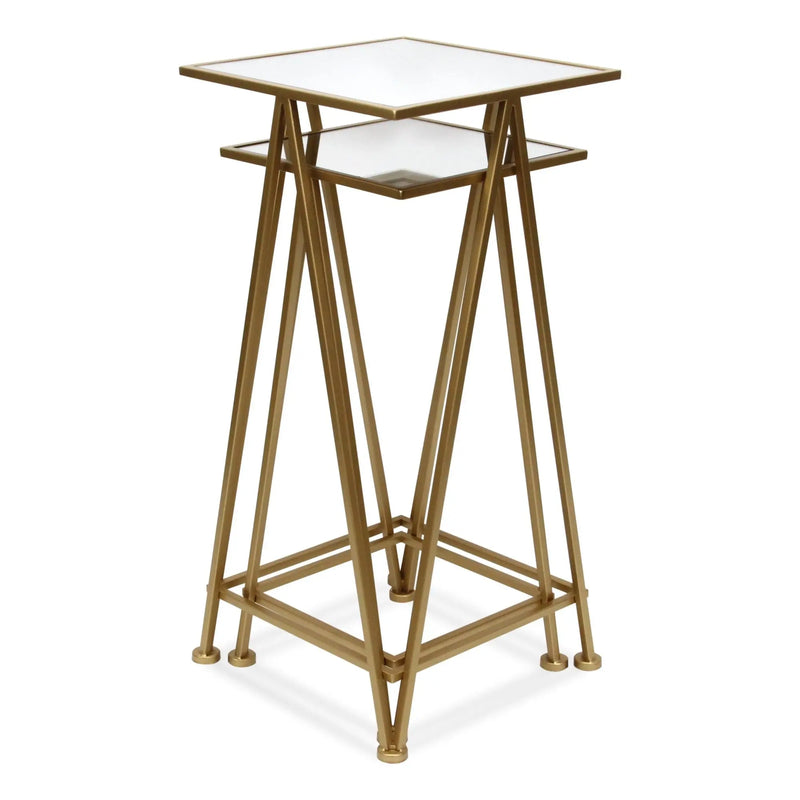 Set of Two Silver and Gold Mirrored Mirrored Glass and Steel Square Frame Nested Tables Homeroots Living Room