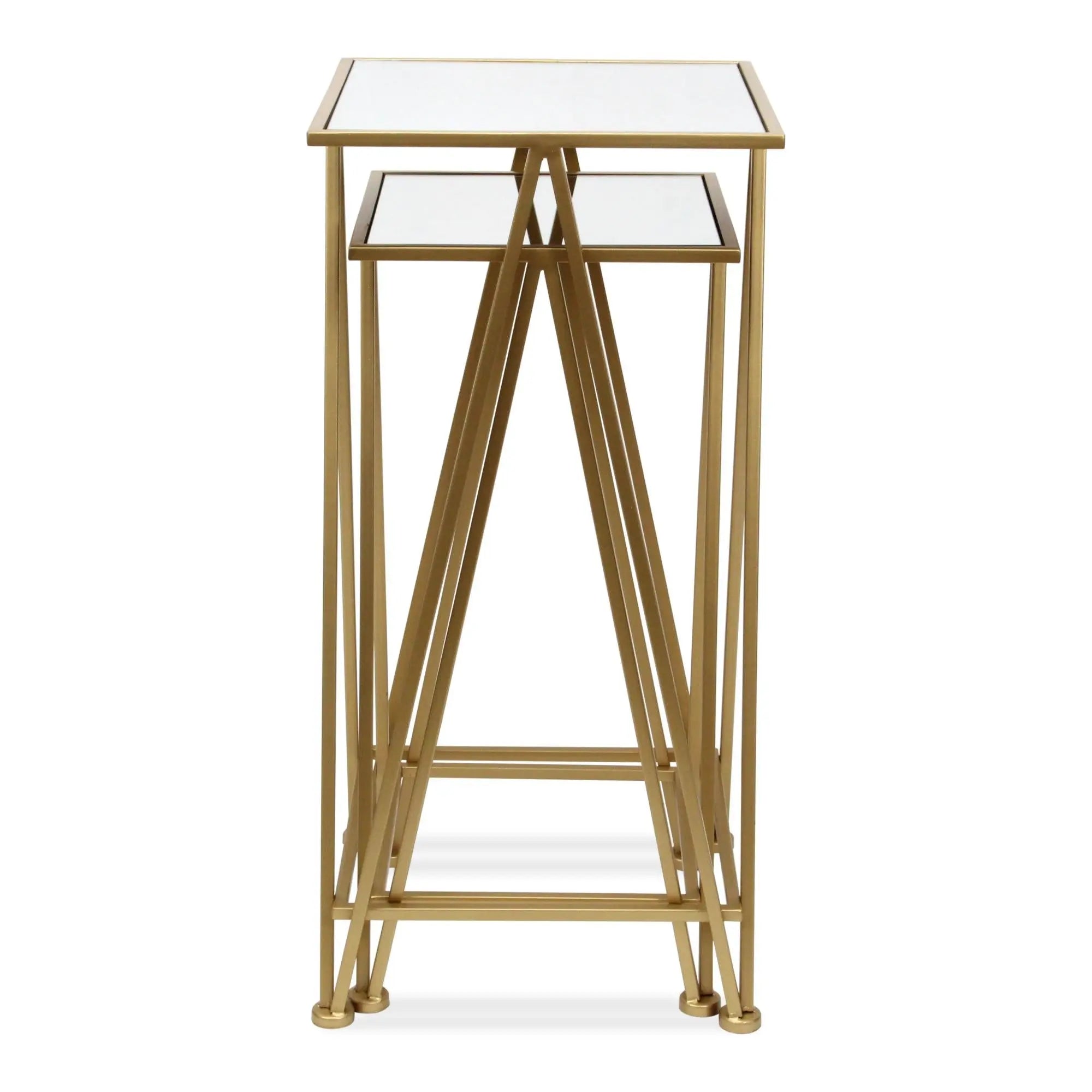 Set of Two Silver and Gold Mirrored Mirrored Glass and Steel Square Frame Nested Tables Homeroots Living Room