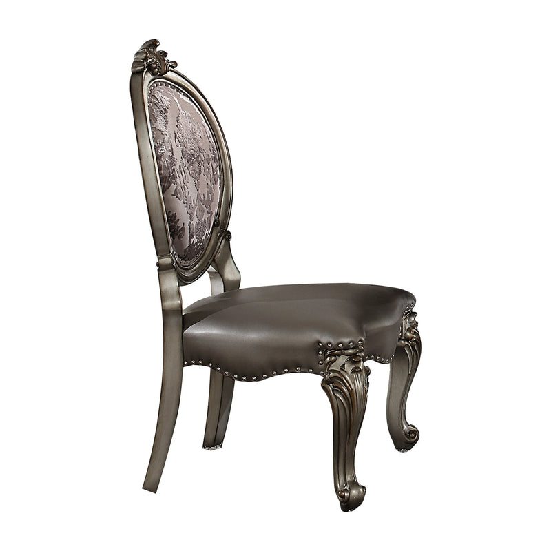Set of Two Silver and Platinum Upholstered Faux Leather And Solid Wood King Louis Back Dining Side Chairs Homeroots Kitchen & Dining