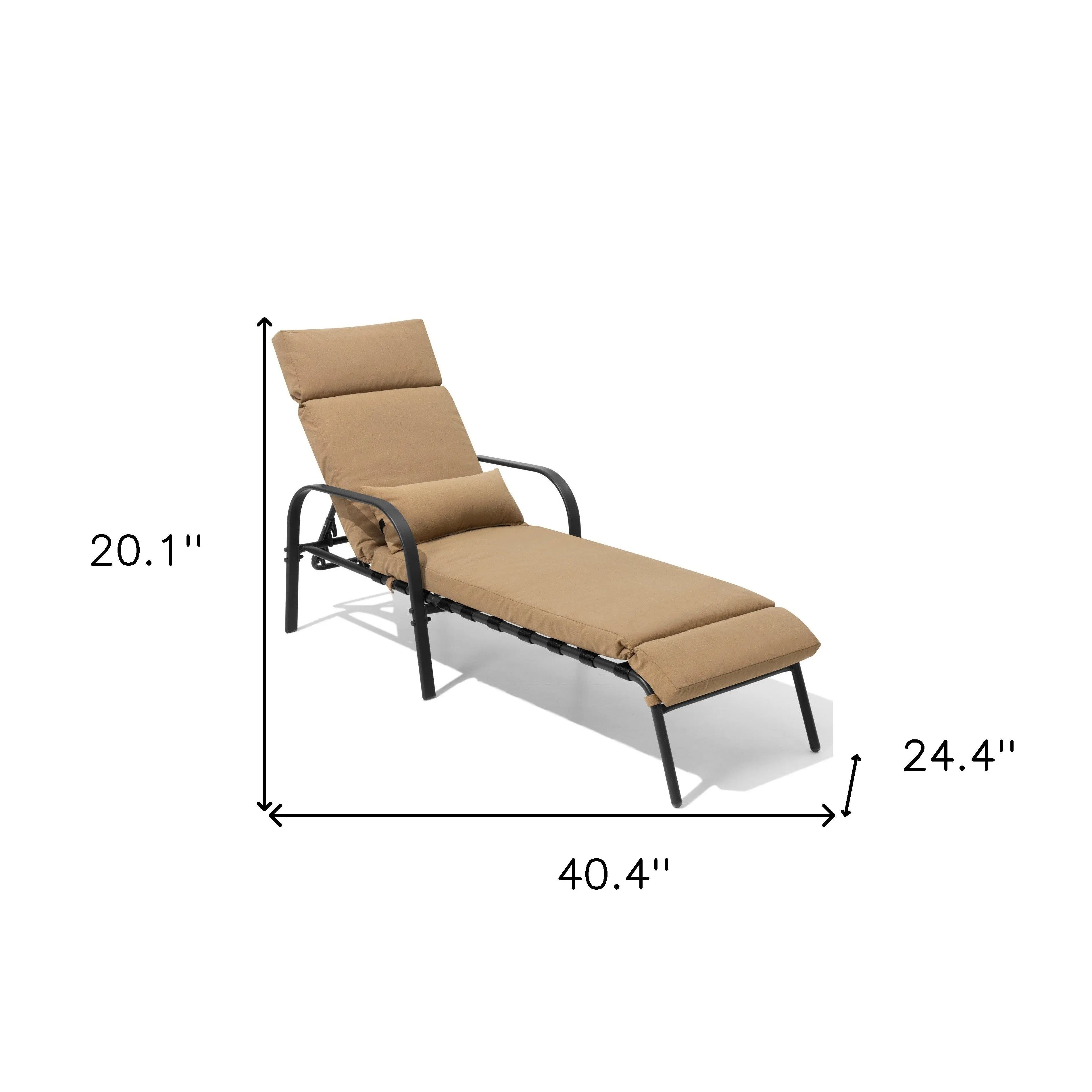 Set of Two Tan Aluminum Six Position Adjustable Outdoor Chaise Lounges with Tan Cushion Homeroots Outdoor
