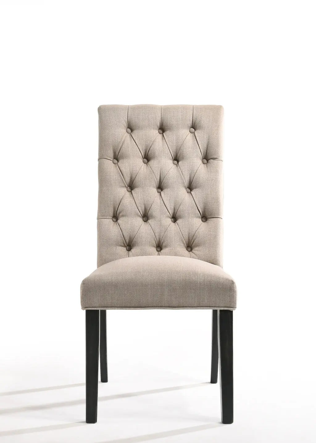 Set of Two Tan and Black Tufted Linen Open Back Dining Side Chairs Homeroots Kitchen & Dining