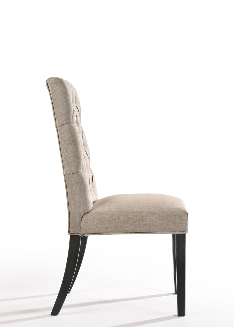 Set of Two Tan and Black Tufted Linen Open Back Dining Side Chairs Homeroots Kitchen & Dining