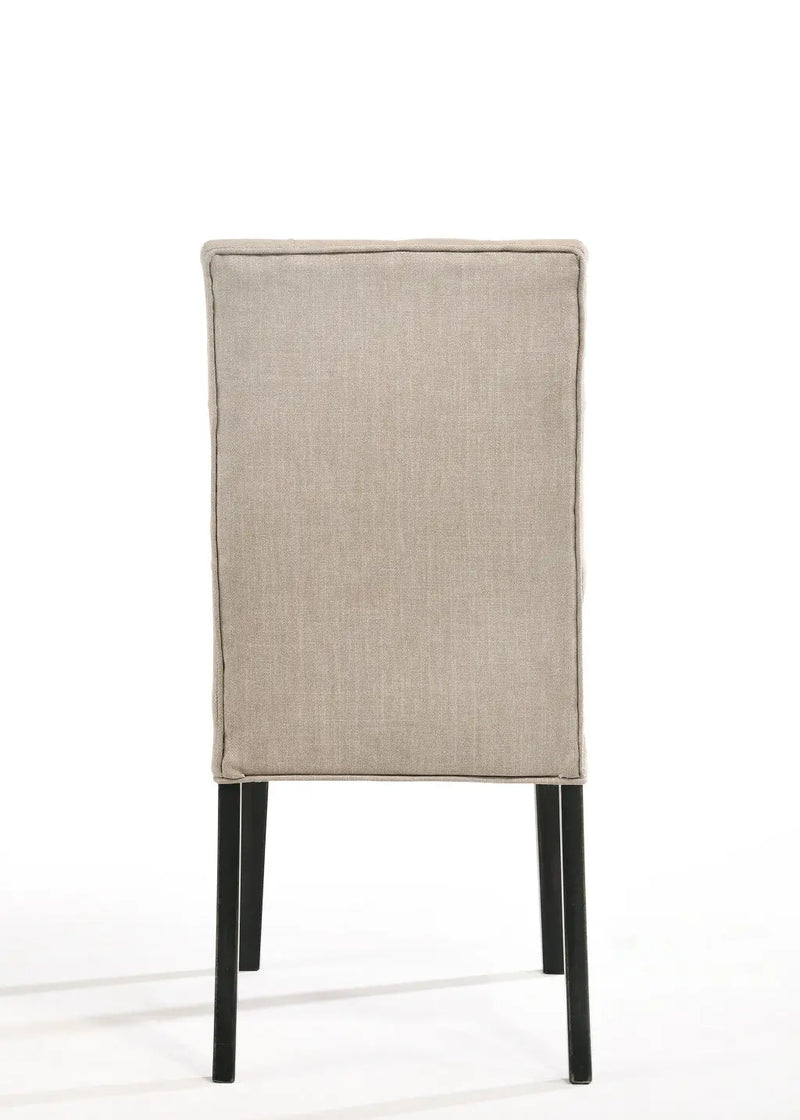Set of Two Tan and Black Tufted Linen Open Back Dining Side Chairs Homeroots Kitchen & Dining