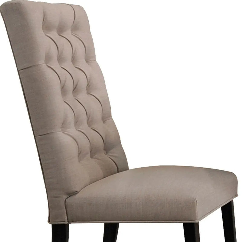 Set of Two Tan and Black Tufted Linen Open Back Dining Side Chairs Homeroots Kitchen & Dining