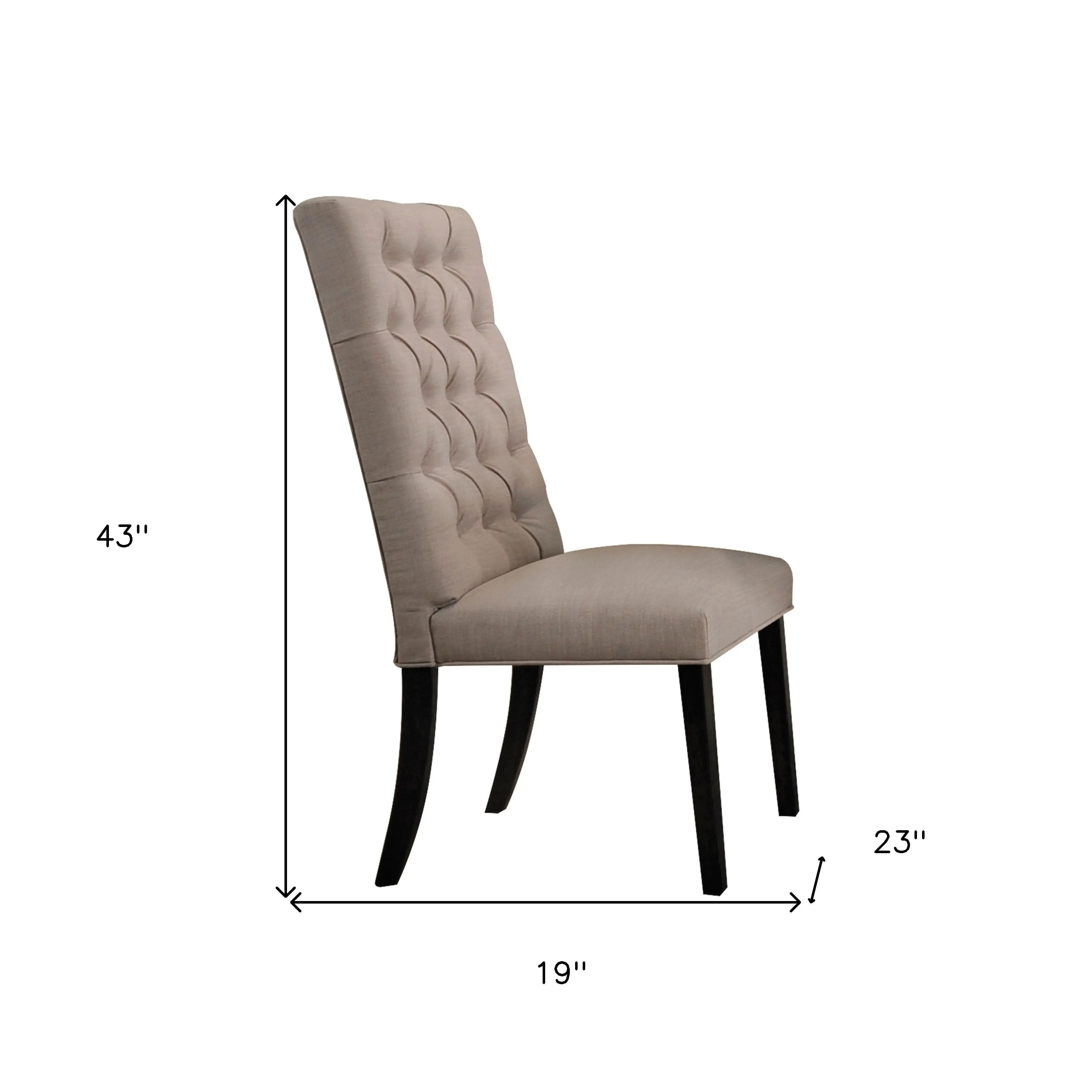 Set of Two Tan and Black Tufted Linen Open Back Dining Side Chairs Homeroots Kitchen & Dining