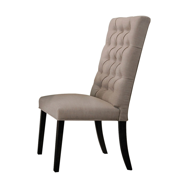 Set of Two Tan and Black Tufted Linen Open Back Dining Side Chairs Homeroots Kitchen & Dining