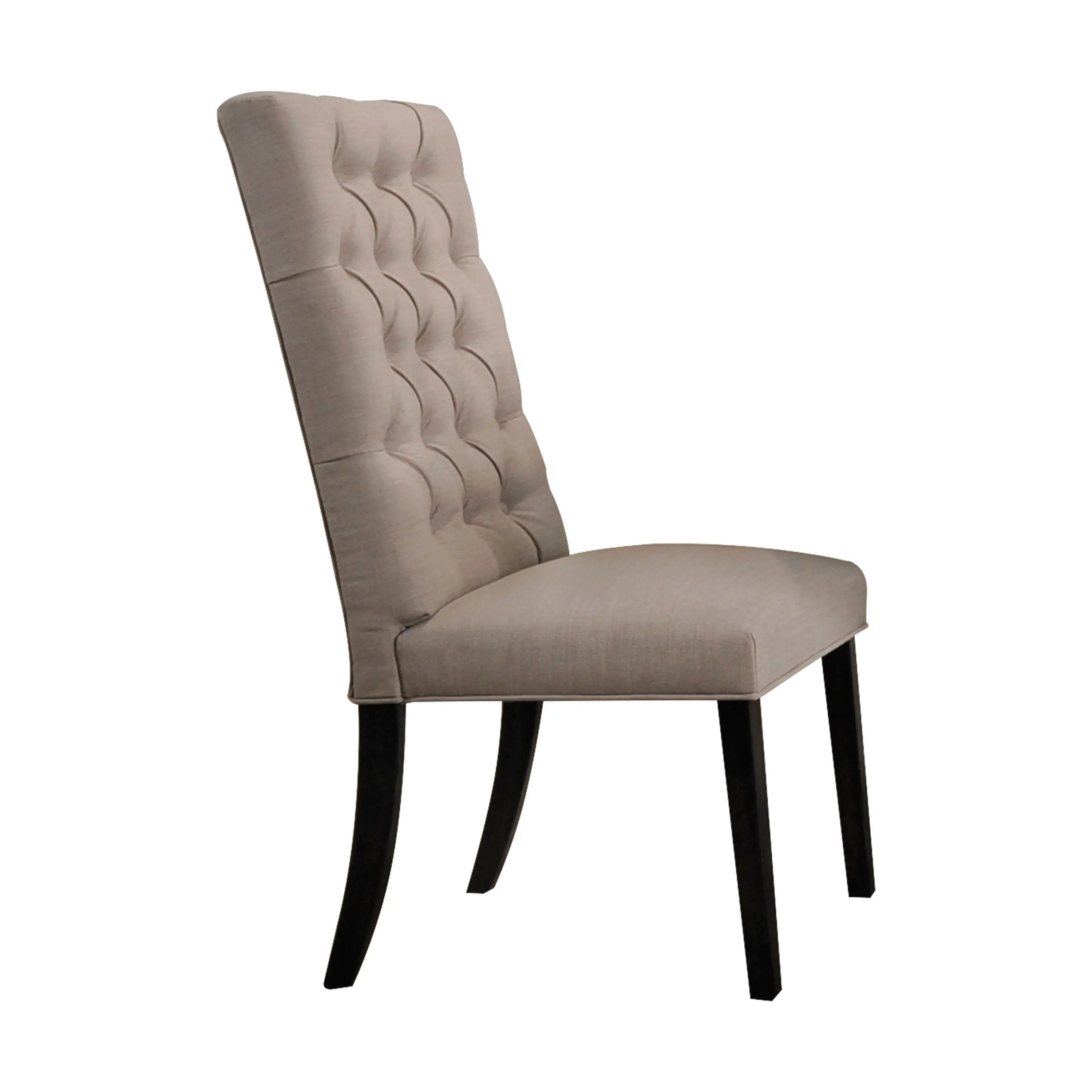 Set of Two Tan and Black Tufted Linen Open Back Dining Side Chairs Homeroots Kitchen & Dining