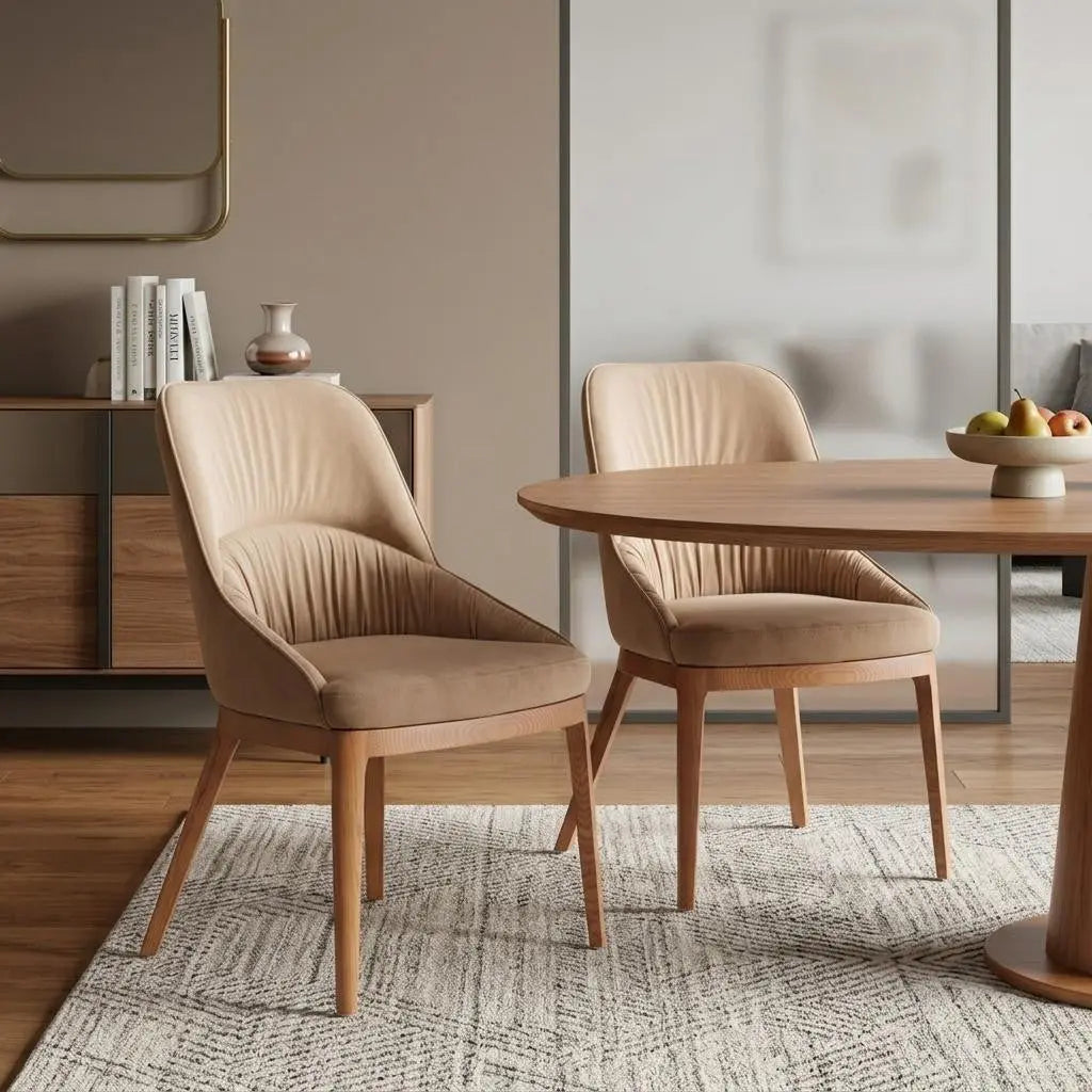 Set of Two Tan and Brown Upholstery Dining Side Chairs Homeroots Kitchen & Dining
