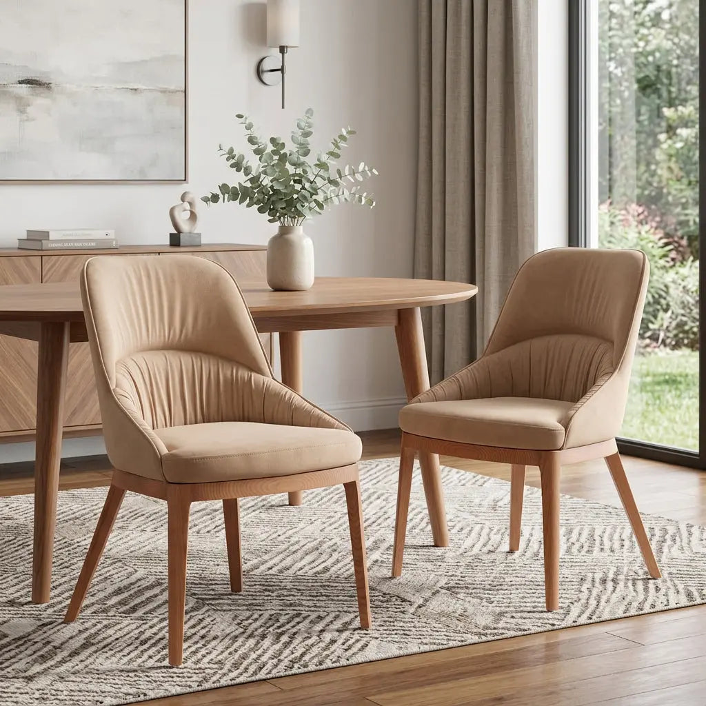 Set of Two Tan and Brown Upholstery Dining Side Chairs Homeroots Kitchen & Dining